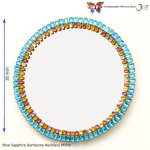 Blue Sapphire Gemstone Necklace Luxury Designer Decorative Accent Mirror – 26 x 26 Inch