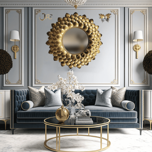 Luxury Rustic Gold Sunburst Lotus Accent Mirror