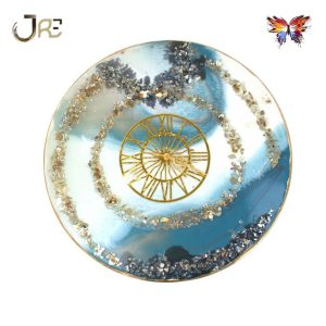 Luxury Grey Gold Resin Art Wall Clock, Crystal Large Wall Accent Decorative Clock, Modern Abstract Epoxy Art Unique Wall Clock